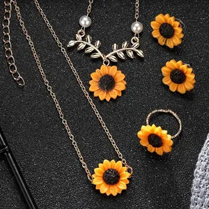 Delicate Sunflower Pearl Pendant Jewelry Set