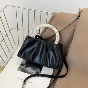 Mini Faux Pearl Decor Top Handle Crossbody Bag