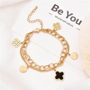 Clover Design Layer Golden Chain Bracelet