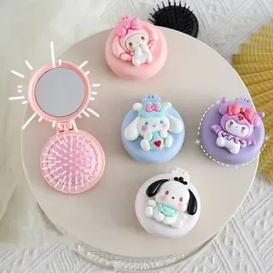 Cute Cartoon Design Compact Mirror And Comb