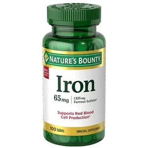 Nature's Bounty Iron 65mg, 325 mg Ferrous Sulfate 100 Tablets