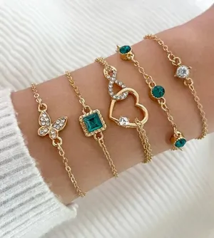 Bohemian Green Crystal Bracelet Set (5 pcs)