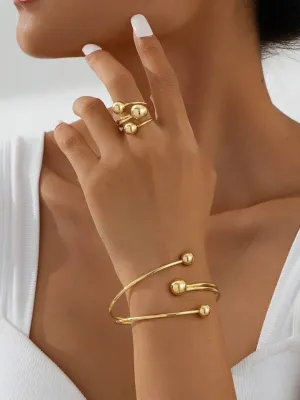 2 Pcs Open Ball Simple Ring & Bracelet Set 