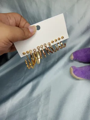 6 Pairs C Shape Hoop Earrings Set 