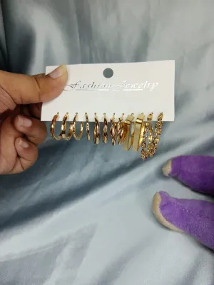 6 Pairs C Shape Hoop Earrings Set 