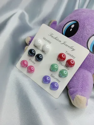 6 Pairs Colourful Pearl Stud Earrings Set 