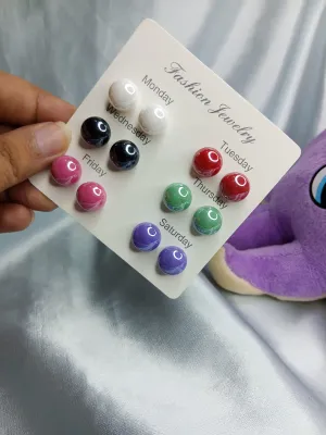 6 Pairs Colourful Pearl Stud Earrings Set 
