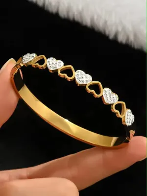 Elegant Zircon Heart Patchwork Cuff Bracelet