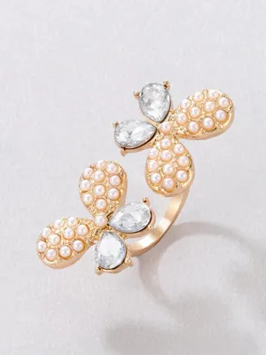 Faux Pearl Stone Butterfly finger Ring