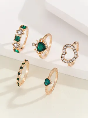 Vintage Stylish Green Cubic Knuckle Ring Set (5 pcs)