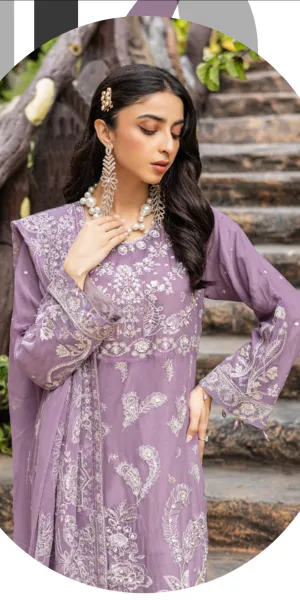 Pakistani Stitched Luxury Chiffon Embroidered Fancy 3Pcs _ Lavender 
