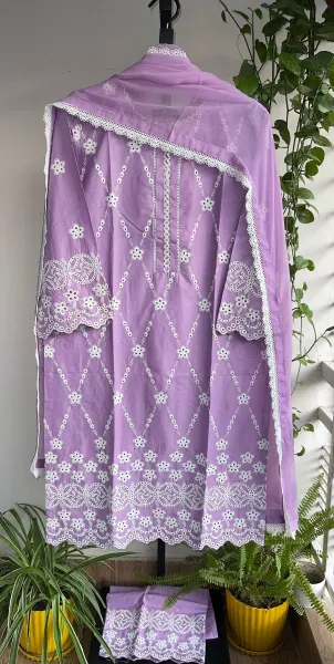 Pakistani Original Hayat’s Embroidered Stitched Cotton 3Pcs _ Ligth Purple 