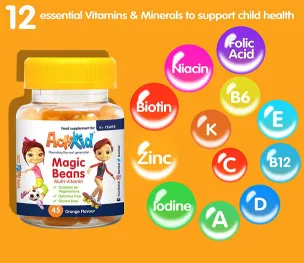ActiKid Magic Beans Multi-Vitamin 90x Orange Flavour For 4+ Years
