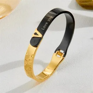 Elegant Heart Titanium Steel Gold Bangle (1 Pc) 