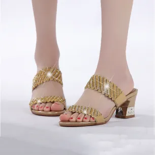 HIGH HEELS GENUINE LEATHER FASHIONABLE RHINESTONE WOMEN SANDALS  GB-0265