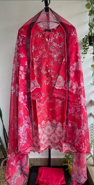 Pakistani Original Sadabahar Lawn Stitched 3Pc _ Maroon Red