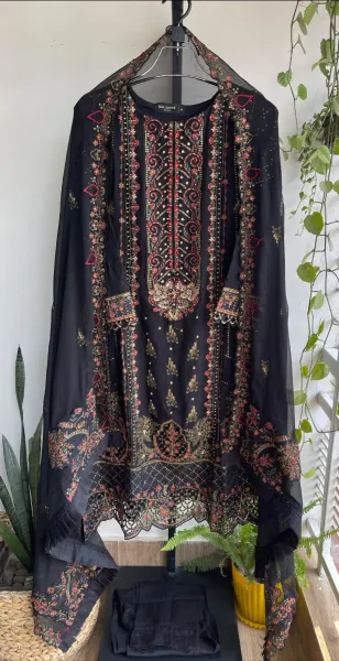 Pakistani Original Bin Saeed Luxury Chiffon stitched 3 Pcs _ Black 