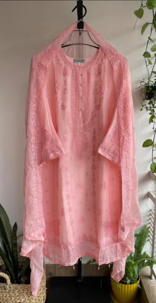 Pakistani Original Schick Chiffon Stitched 2 Pcs _ Peachy Pink 