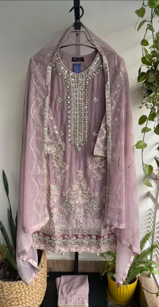 Pakistani Original Rangoon Luxury Chiffon Stitched 3 Pcs _ Mauve 