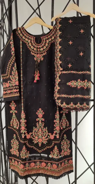 Pakistani Original HZ Luxury Formal Organza Stitched 3 Pcs _ Black 