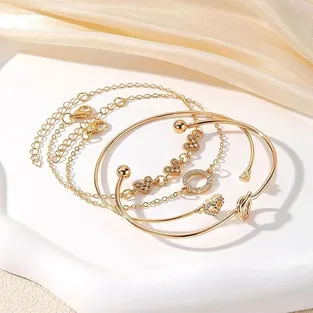 Gold Heart Boho Gold Bangle Bracelet (4 Pcs)