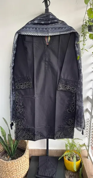 Pakistani Original Hayat's Cotton Cutwork Stitched 3pcs _ Black 