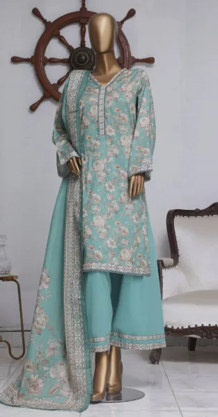 Pakistani Original Bin Saeed Lawn Stitched 3 Pcs with Farshi Salwar _ 