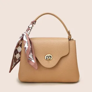 GENUINE LEATHER TRENDY WITH SILK SCARF LYCHEE PATTERN ONE-SHOULDER HANDBAG GB-0471KH