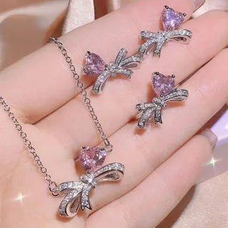 4 Pcs Pink Love Zirconia Jewellery Set