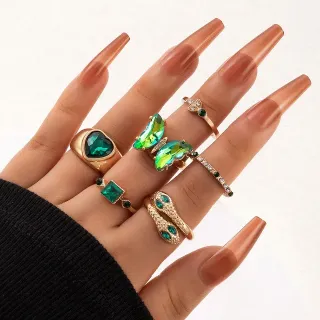 6 Pcs Green Butterfly Love Snake Finger Ring