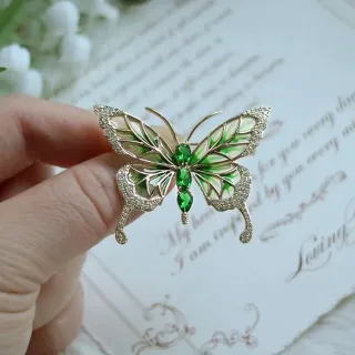 Green Rhinestone Butterfly Brooch Pin 
