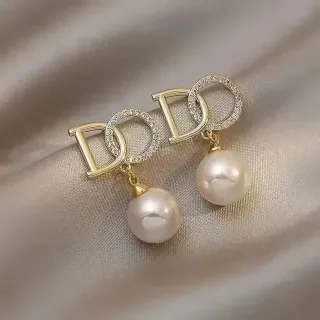 D Letter Pearl Stud Earrings 