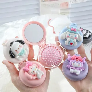 Cute Folding Airbag Comb With Mirror (1 pc)