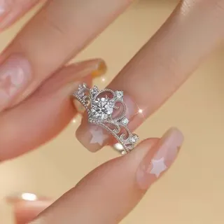 Crystal Crown Adjustable Couple Finger Ring (2 pc)