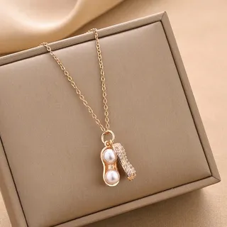 Rhinestone Peanut Pendant Necklace 