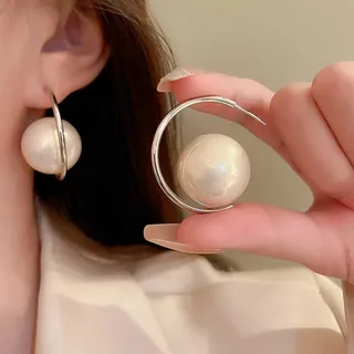 Beautiful Pearl C Shape Hoop Earrings