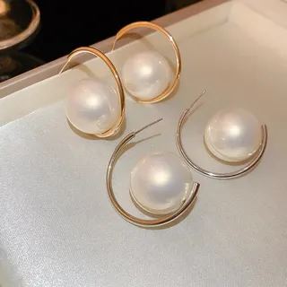 Beautiful Pearl C Shape Hoop Earrings