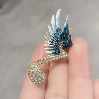 Fashion Rhinestone Flying Wing Music Hijab Brooch
