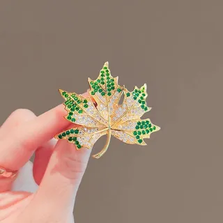 Vintage Green Rhinestones Leaf Hijab Brooch/Pin