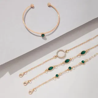 Elegant Emerald Circle Band Crystal Bracelet Set (4 pcs)