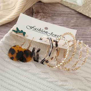 Boho Colorful Leopard Butterfly Drop Earrings Set (5 pairs)