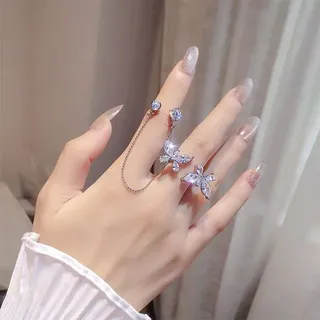 Trendy Fairy Zircon Two Butterfly Open Finger Ring