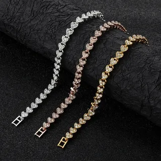 Women Fashion Roman Style Zircon Crystal Heart Bracelet