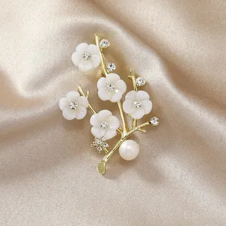 Elegant Plum Blossom Flower Crystal Brooch Pin
