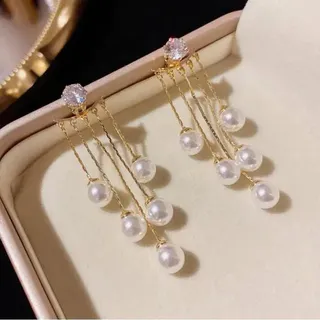 Korean Fashion Charm Elegant Pearl Tassel Earrings
