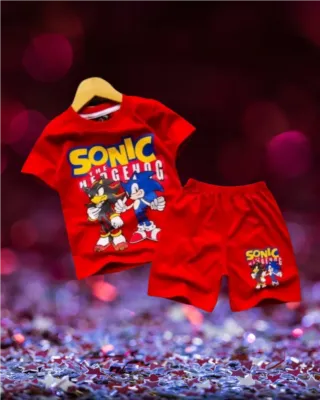 Sonic Print T-shirt Set -Red