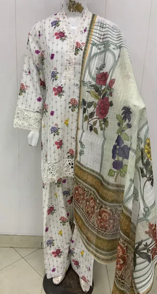 Original Pakistani Textured Lawn with Farshi Salwar. Brand: Sahiba's By Mirza  