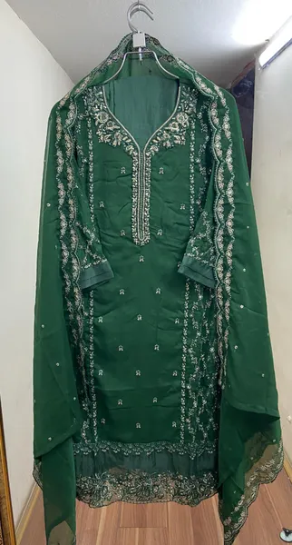 Pakistani Orginal Rangoon Chiffon Stitched 3 Pcs _ Green 