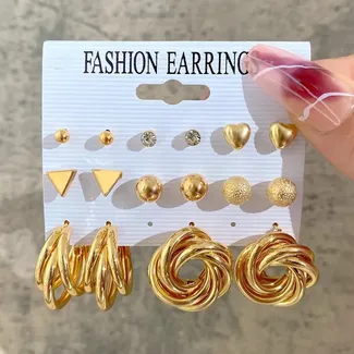 Trendy Frill Stylish Golden Earrings Set (8 Pairs)