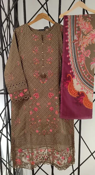Pakistani Original Sadabahar Cotton Stitched 3 Pcs_Bronze